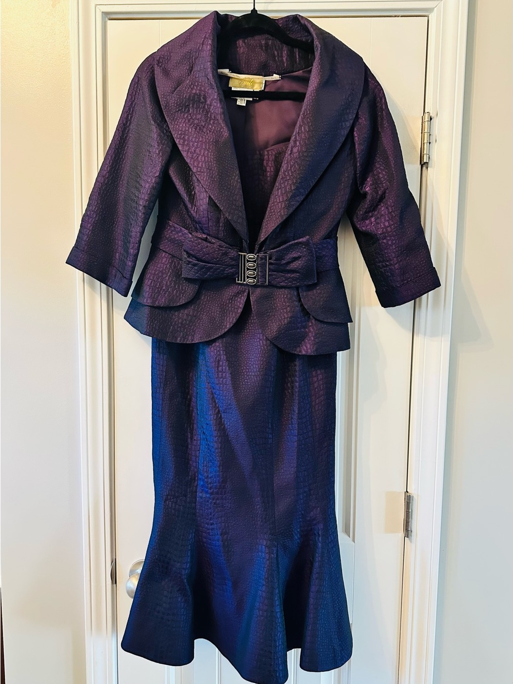 Jade Couture Deep Purple Mermaid Midi Suit Dress Size 8